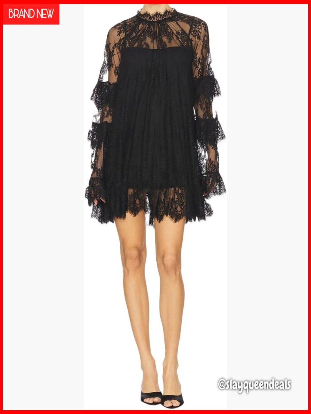 See Through Lace Dress Long Sleeve Crew Neck Sheer Party Cocktail Mini Dress